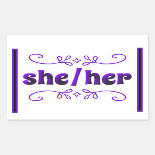 Sie hat ihre Pronos mit Lila Doodles Rechteckiger Aufkleber