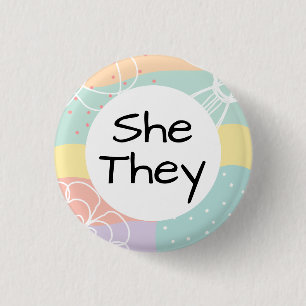 Sie hat Pronomen im Pastelldoodle-Kreis Button