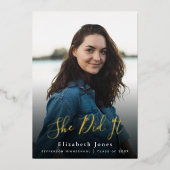 Sie hat Skript-Abschluss-Foto Folieneinladung (Vorderseite)