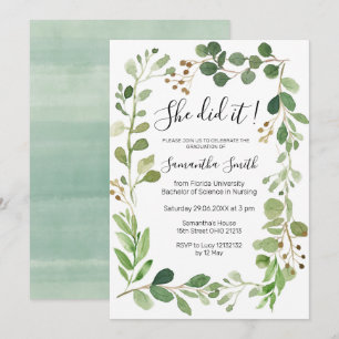 Sie hats geschafft Grüne Abschluss Einladung