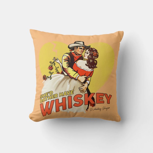 "Sie hätte eher Whiskey" Niedlicher Western Pinup Kissen (Vorderseite)