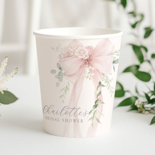 Sie heiratet Blush Bow Brautparty Pappbecher