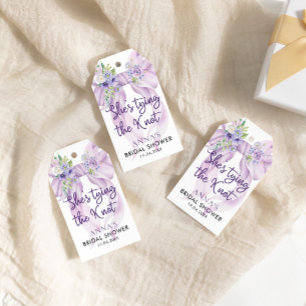 Sie heiratet Brautdusche Fliederband  Geschenkanhänger