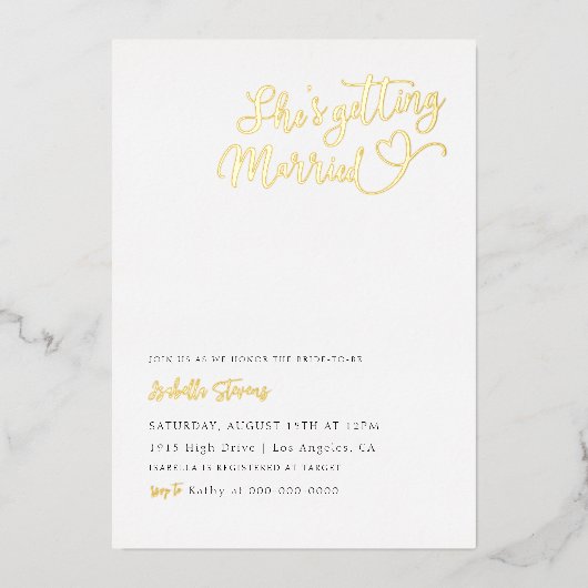 Sie heiratet das Brautparty "Herz" Folieneinladung (Vorderseite)