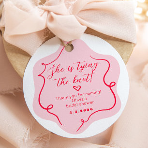 Sie heiratet retro wellige rosa und rote geschenkanhänger