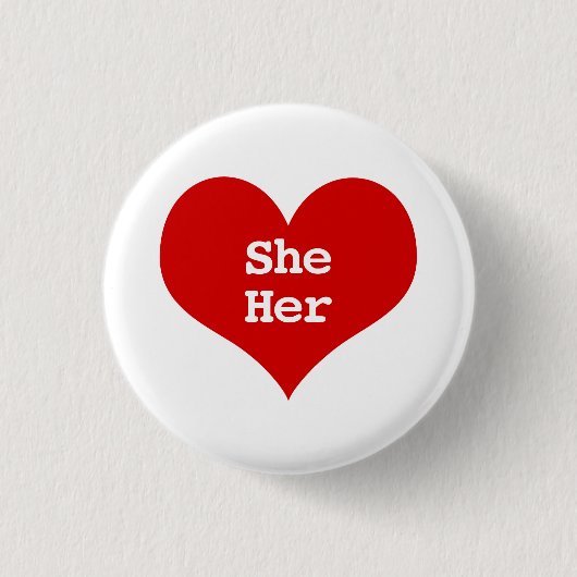 SIE HER Pronouns Rote Liebe Herzschaltfläche Button (Vorderseite)