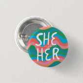 Sie/ihr Pronouns farbenfroher Handbrief Grün rosa Button (Vorne & Hinten)