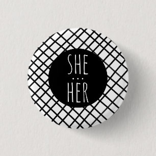 SIE/IHR Pronouns Handmade Grid Schwarz-weiß CUSTOM Button