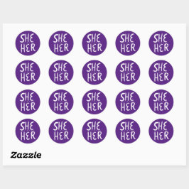 SIE / IHR Pronouns Lila Handschrift Set von Runder Aufkleber