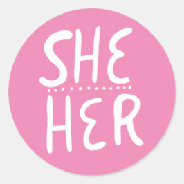 SIE / IHR Pronouns Pink Handschrift Set von Runder Aufkleber