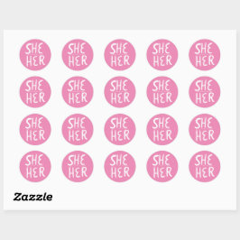 SIE / IHR Pronouns Pink Handschrift Set von Runder Aufkleber