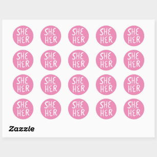 SIE / IHR Pronouns Pink Handschrift Set von  Runder Aufkleber