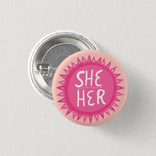 Sie / ihre Pronomen Pink Sun Pride handschrift, ab Button (Vorne & Hinten)