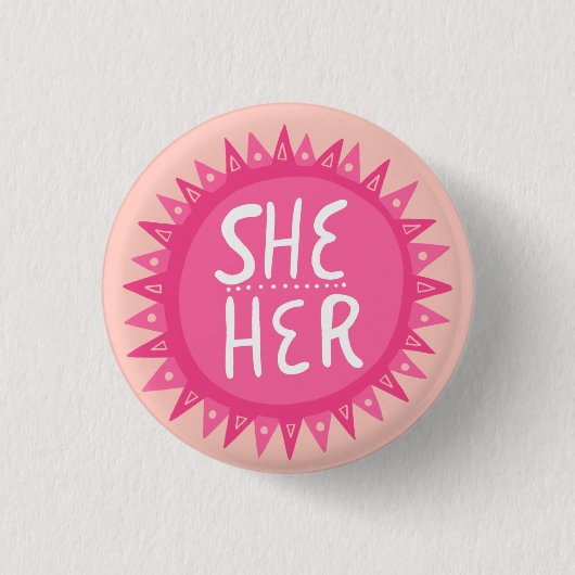 Sie / ihre Pronomen Pink Sun Pride handschrift, ab Button (Vorderseite)