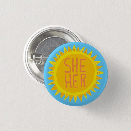 SIE / IHRE Pronouns Sonnenschein Pride Handschrift Button (Vorne & Hinten)
