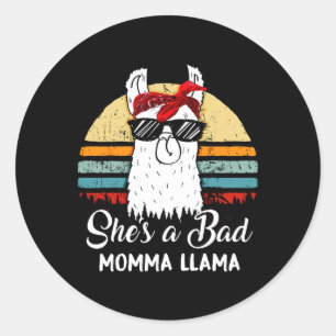 Sie ist A D Momma Llama Funny Retro Vintag Mama Runder Aufkleber