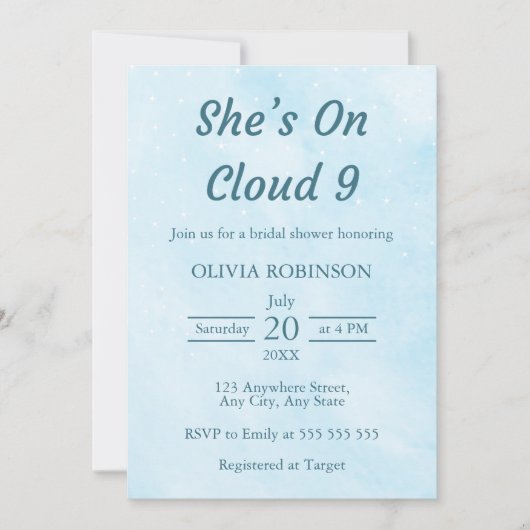 Sie ist auf Cloud 9 Dreamy Sky Blue Brautparty Einladung (Vorderseite)