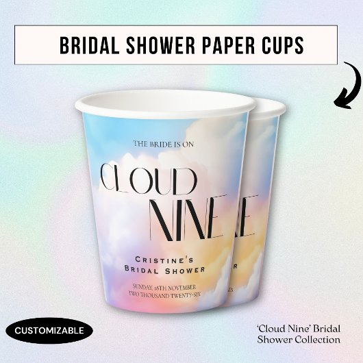 Sie ist auf Cloud 9 farbiges Pastel-Brautparty Pappbecher