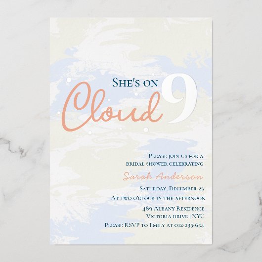 Sie ist auf Cloud 9 Pastel Texture Brautparty Folieneinladung (Vorderseite)