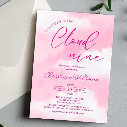 Sie ist auf Cloud 9 Pink Brautparty Einladung