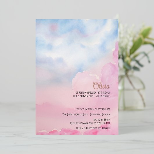 Sie ist auf Cloud 9 Pink Bridal Dusche Einladung (Stehend vorne)