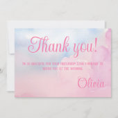 Sie ist auf Cloud 9 Pink Watercolor Brautparty Dankeskarte (Vorderseite)