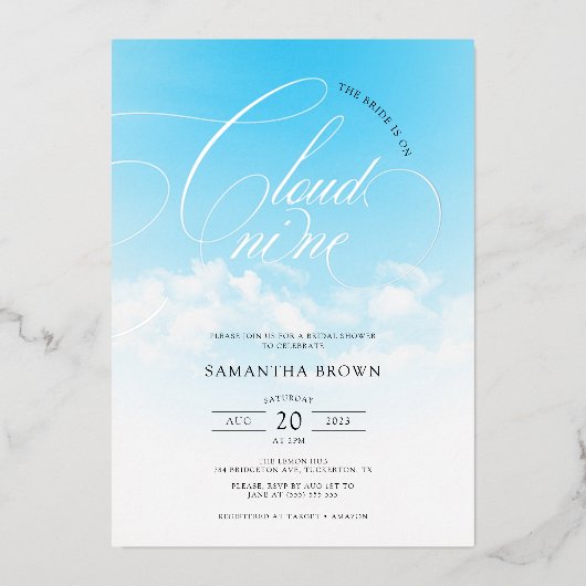 Sie ist auf Cloud Nine Brautparty Foil Einladung (Vorderseite)