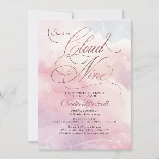 Sie ist auf Cloud Nine Bridal Dusche Einladung (Vorderseite)