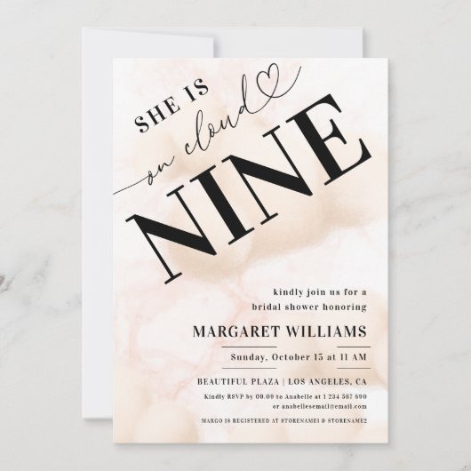 Sie ist auf Cloud Nine Heart Script Brautparty Einladung (Vorderseite)