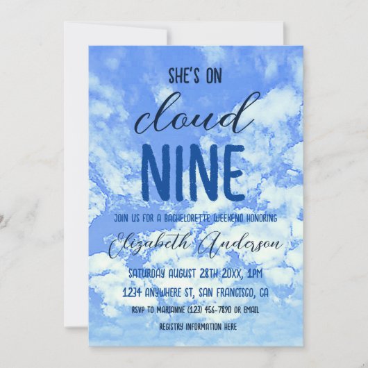 Sie ist auf Cloud Nine! Junggeselinnen-Abschied Einladung (Vorderseite)