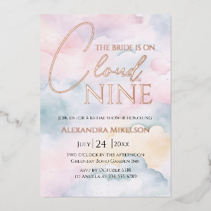 Sie ist auf Wolke 9 Rose Gold Elegante Brautparty Folieneinladung