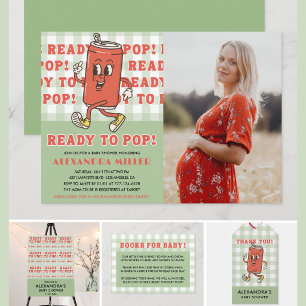 Sie ist bereit, Baby Shower Grün Gingham Foto zu p Einladung