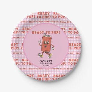 Sie ist bereit, Baby-Shower Pink Gingham Soda zu p Pappteller