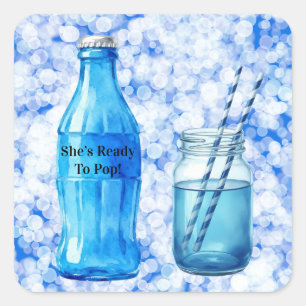 Sie ist bereit, den blauen Jungen Baby Shower zu p Quadratischer Aufkleber