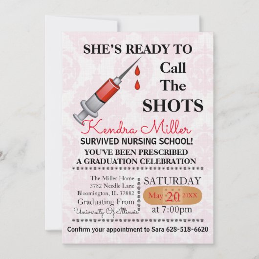 Sie ist bereit, den Shots Nursing Abschluss zu nen Einladung (Vorderseite)