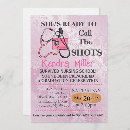 Sie ist bereit, den Shots Nursing Abschluss zu nen Einladung (Vorne/Hinten)