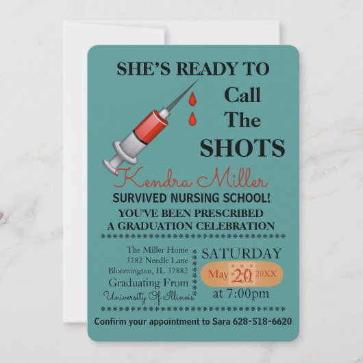 Sie ist bereit, den Shots Nursing Abschluss zu nen Einladung (Vorderseite)