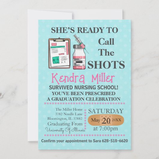 Sie ist bereit, den Shots Nursing Abschluss zu nen Einladung (Vorderseite)