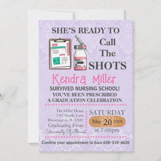 Sie ist bereit, den Shots Nursing Abschluss zu nen Einladung (Vorderseite)