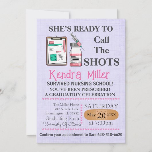 Sie ist bereit, den Shots Nursing Abschluss zu nen Einladung (Vorderseite)
