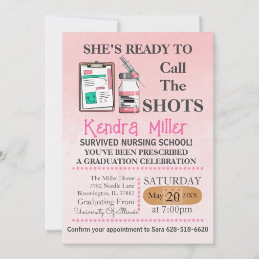 Sie ist bereit, den Shots Nursing Abschluss zu nen Einladung (Vorderseite)