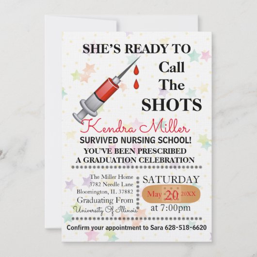 Sie ist bereit, den Shots Nursing Abschluss zu nen Einladung (Vorderseite)