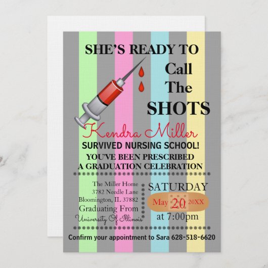 Sie ist bereit, den Shots Nursing Abschluss zu nen Einladung (Vorne/Hinten)