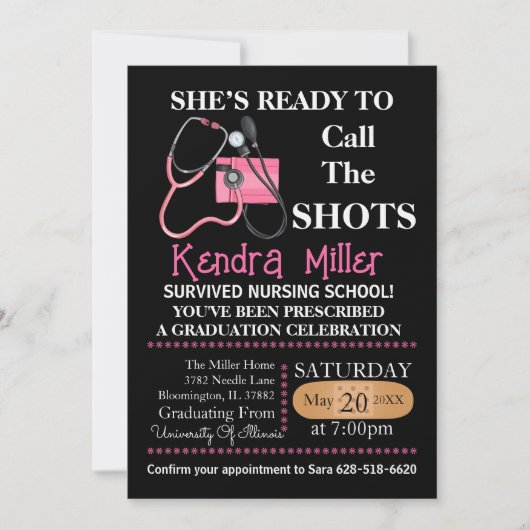 Sie ist bereit, den Shots Nursing Abschluss zu nen Einladung (Vorderseite)
