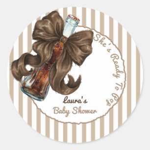 Sie ist bereit, die Limonaden-Schleifen-Baby-Party Runder Aufkleber