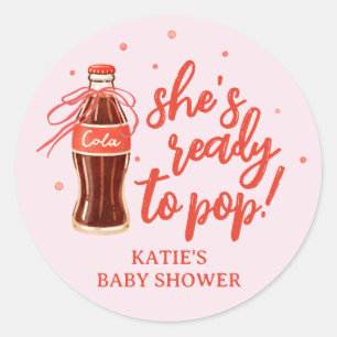 Sie ist bereit, die Retro-Limonade-Baby-Party-Gesc Runder Aufkleber