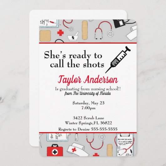 Sie ist bereit, die Schule für die Krankenpflege z Einladung (Vorne/Hinten)