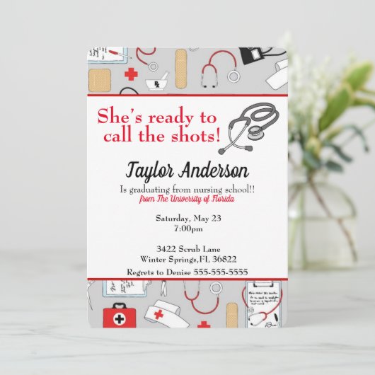 Sie ist bereit, die Schule für die Krankenpflege z Einladung (Stehend Vorderseite)