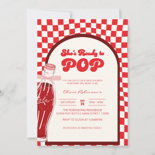 Sie ist bereit, eine Soda-Cola-Babydusche Pop Einladung (Vorderseite)