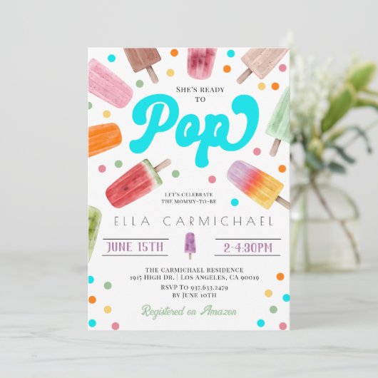 Sie ist bereit für den Pop der Popsicle Baby Dusch Einladung (Stehend Vorderseite)